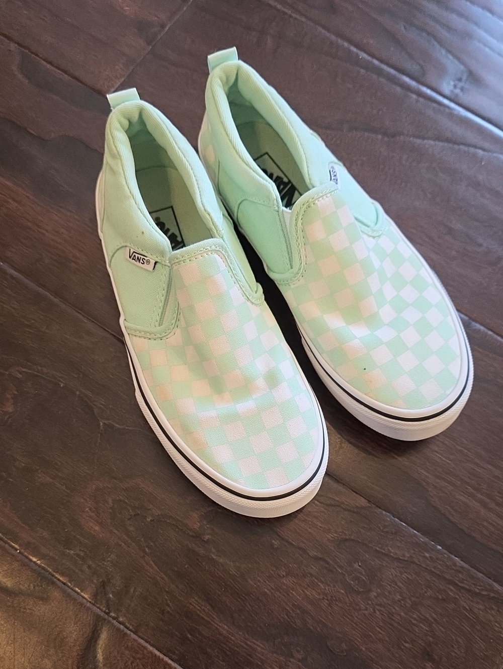 Vans Kids Slip-On Checkerboard Sneakers in Mint and White